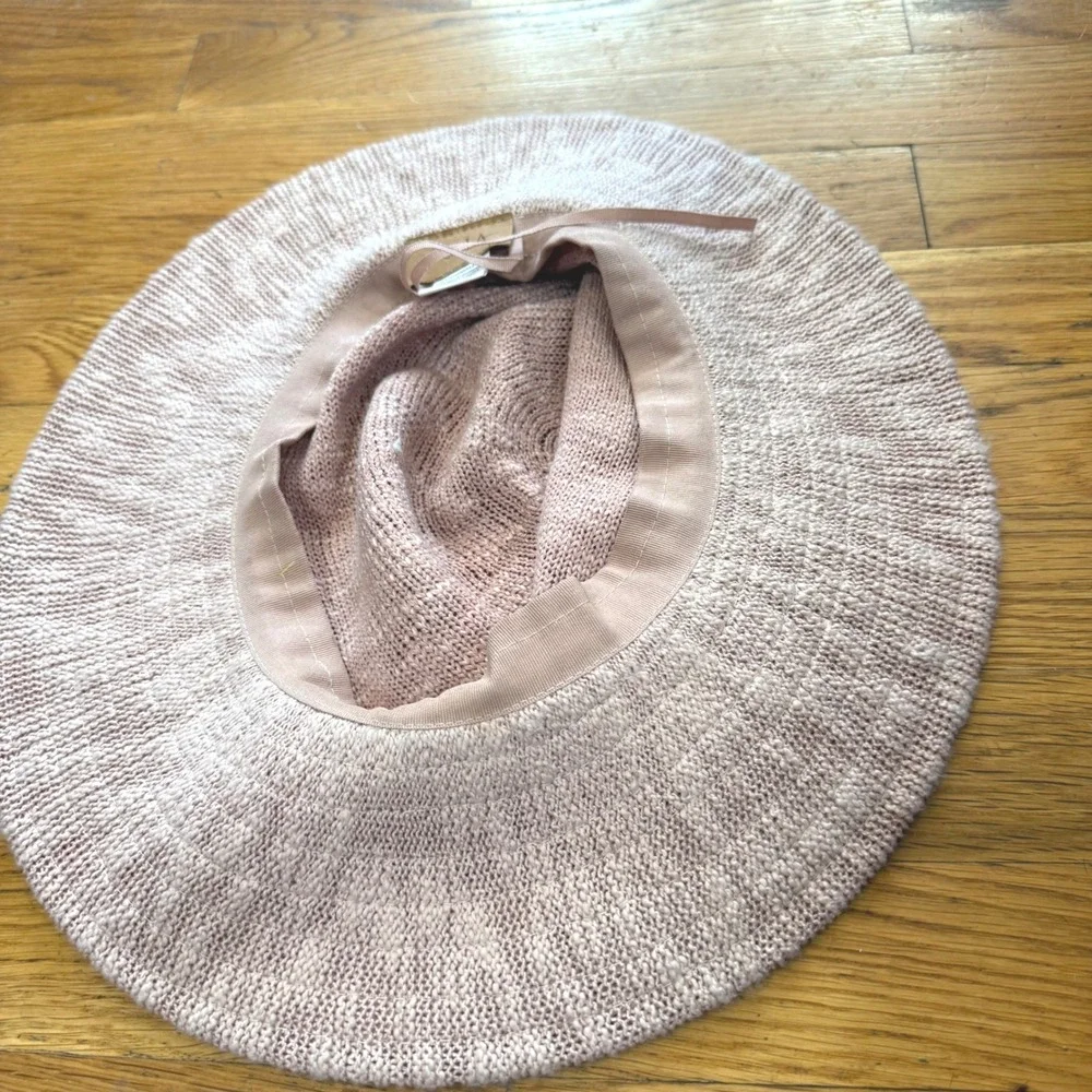 Scala Rose Pink Knit Floppy‎ Sun Hat Braided Band Packable OS